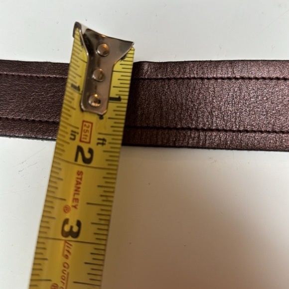 Prada vintage 80s Brown metallic leather belt~LG Chrome monogram buckle~openedge - Picture 14 of 15